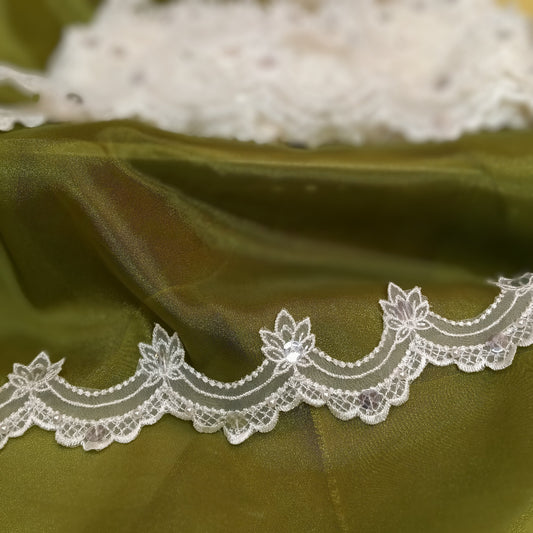 Beaded Lace Trimming Embroidered on 100% Polyester Organza | Lace USA - KZ-22