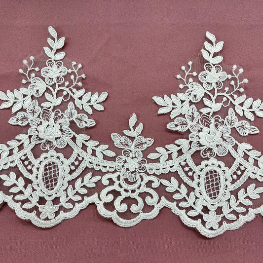 Corded Lace Trimming Embroidered on 100% Polyester Net Mesh | Lace USA - 73000W