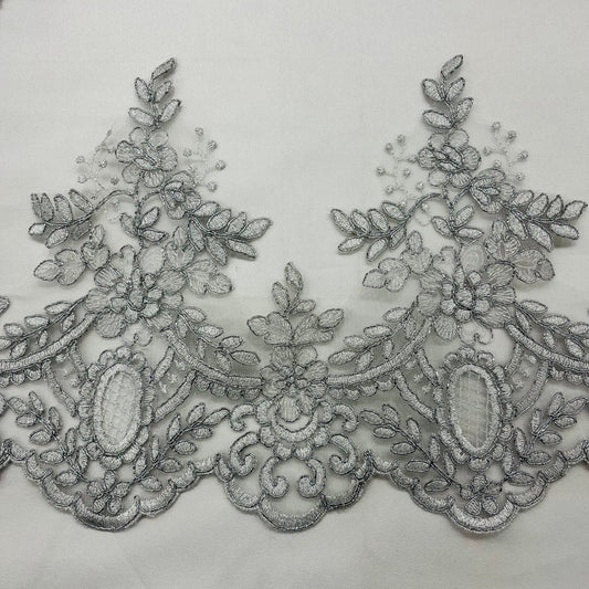 Corded Lace Trimming Embroidered on 100% Polyester Net Mesh | Lace USA - 73000W