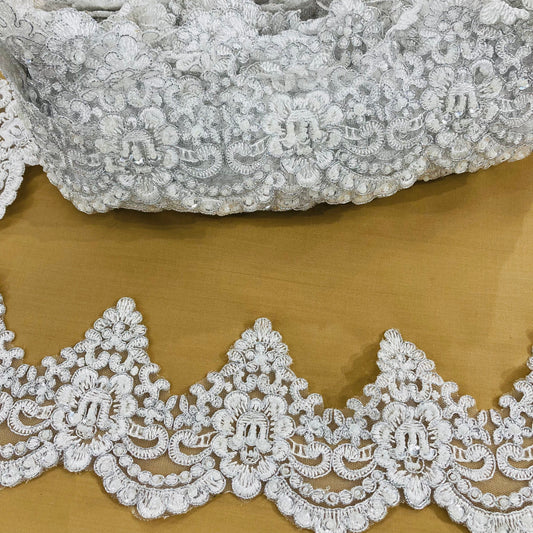 Beaded & Corded Lace Trimming Embroidered on 100% Polyester Net Mesh | Lace USA - KZ-10