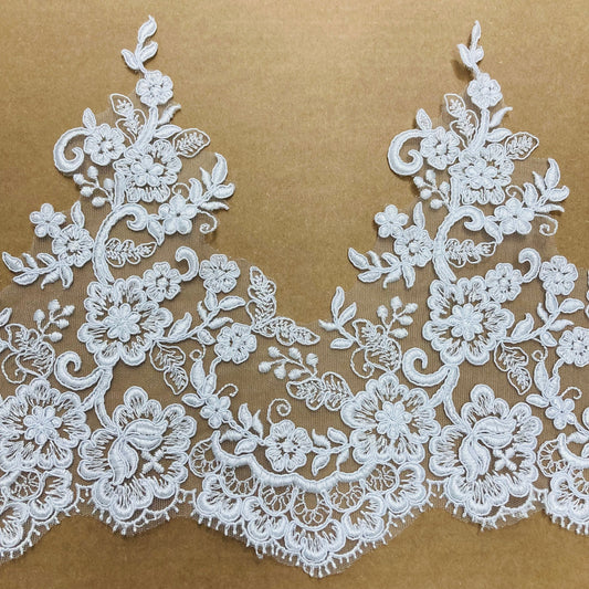 Corded Lace Trimming Embroidered on 100% Polyester Net Mesh | Lace USA - 73001W/1